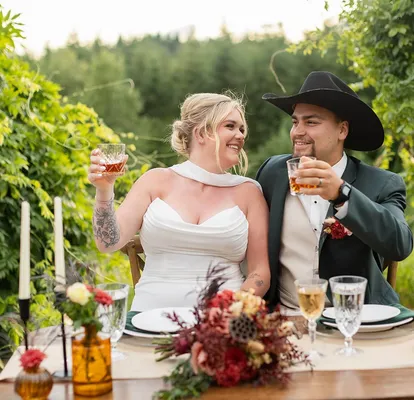 Seattle wedding couple toasting